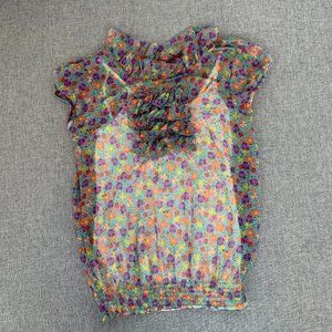 Girls Epic Threads Floral Top XL Polyester Mock Neck Cap Sleeves Beige Tank Top‎